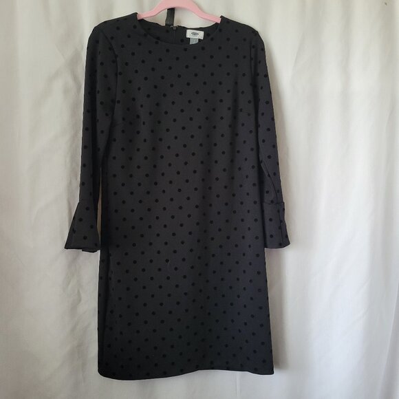Old Navy Little Black Dress velour dots long sleeves lined zipper Small stretchy - Picture 1 of 13